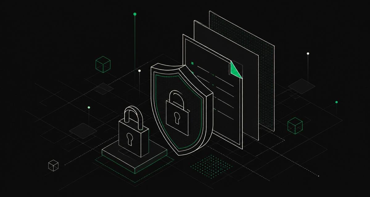 Abstract editorial illustration of a shield, lock and layered documents representing GDPR